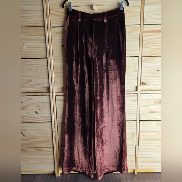 Reformation Wes Velvet Wide Leg Pants In Chestnut - Picture 5 of 16